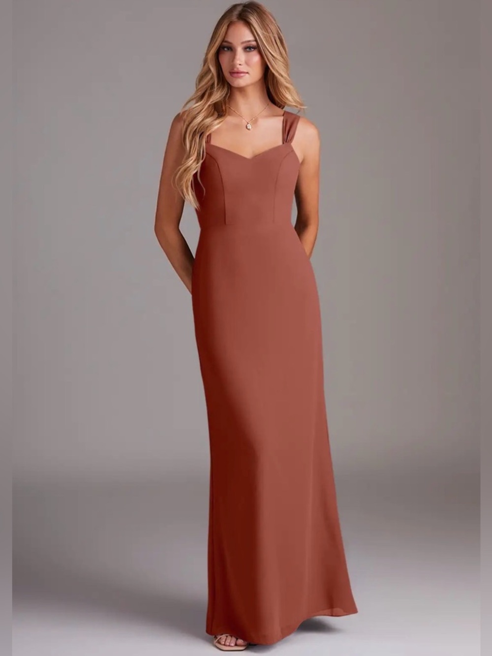 Azazie Denice Bridesmaid Dress Cedar Rose Stretch Satin Custom Size Maxi Formal